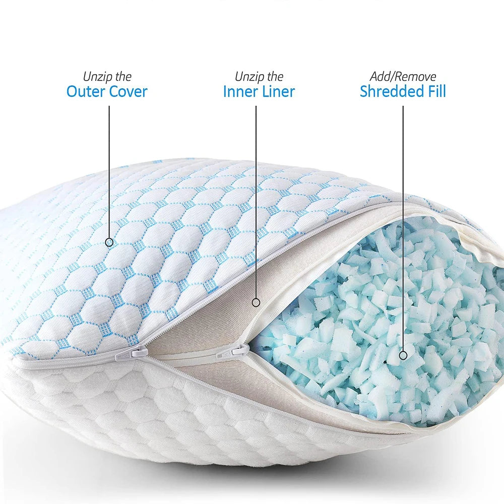 1 Pcs Cooling Pillow, Adjustable Loft Sleeping Pillow, Breathable Queen Pillow, Washable Removable Bed Pillow Cover, Soft Pillow